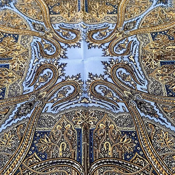 Persian Silk Paisley Pocket Square New by Robert Graham Blue and Gold - Picture 5 of 7